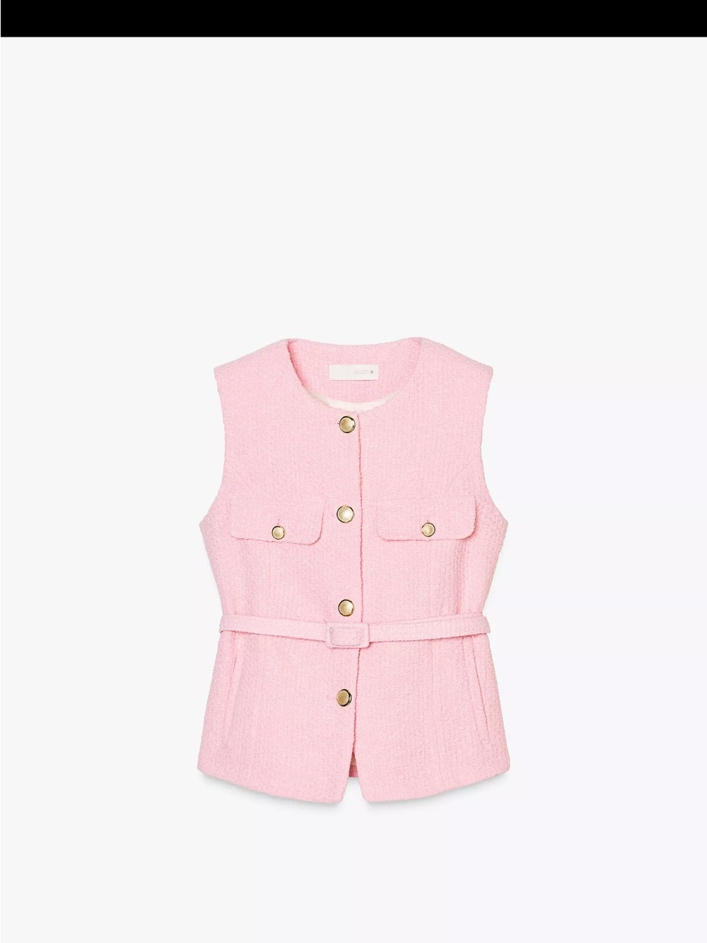 Zara Pink Sleeveless Tweed Belted Vest